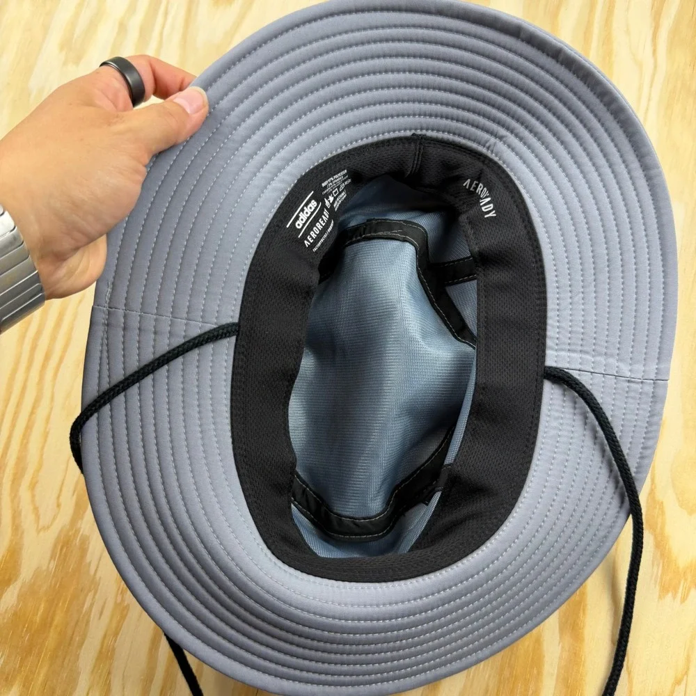 Adidas Aeroready Boonie Bucket Hat Gray Mens Adjustable Chin Strap Sun Hat